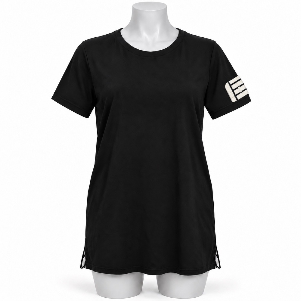 Lauren Ralph Lauren Womens Black Short Sleeve T-Shirt LRL Stripe Patch Large